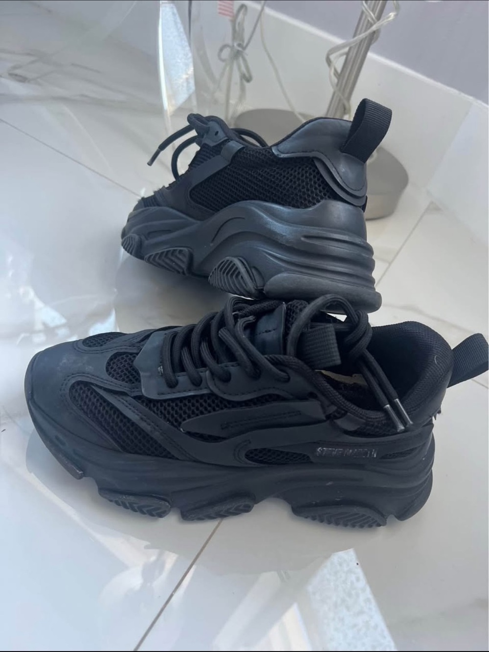 Steve Madden Men's All-Black Chunky Mesh & Synthetic Sneakers